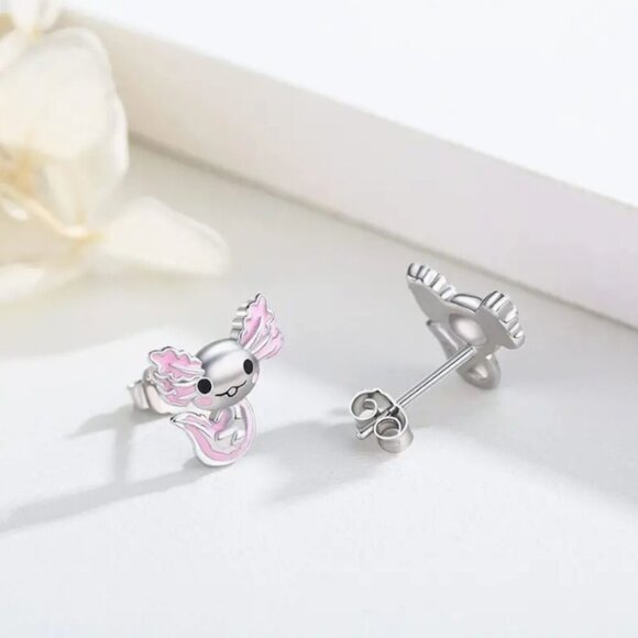 Cute Axolotl Stud Pink Enamel Fashion Earrings set - Picture 3 of 3